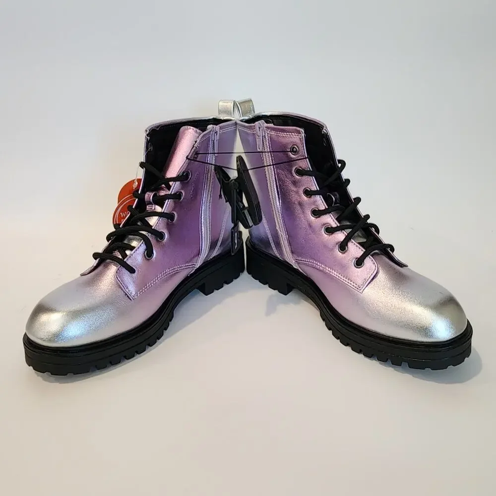 Wonder Nation Big Girls Size 6 Combat Boots Metallic Silvery Purple Color New
